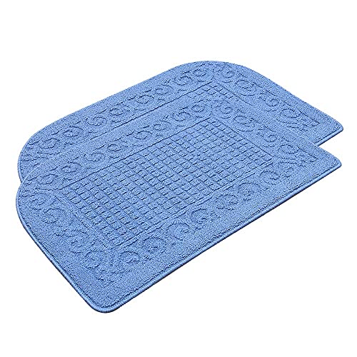 COSYHOMER 27x18 Half Round Kitchen Rug,Non Slip Washable Mat,Blue 2PCS | Polypropylene tufted textile,small half circle rug,kitchen sink mat,Kitchen floor mat - color: Blue 2pcs, size: 1'6" x 2'3" (Semicircular)