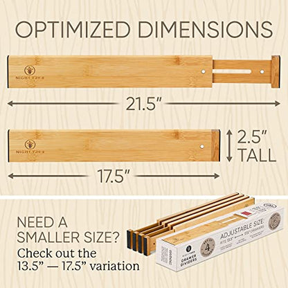 Expandable Bamboo Drawer Dividers – drawer separators for Clothes, Kitchen Utensils, Bathroom, and Dresser Drawers (17.5" to 21.5") - size: 17.5" - 21.5" (Large Size)