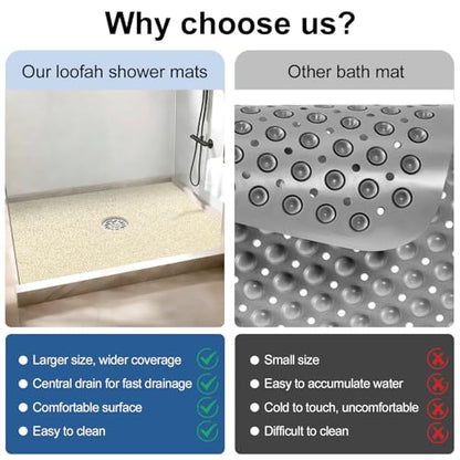 Shower Mat Non Slip 32 x 24 inch: Loofah Anti Slip Shower Mat,Non Slip Bathtub Mat for Inside Shower,Quick Drying Shower stall mat with Drain Hole in Middle,for Shower,Bathroom and Wet Areas - color: Beige