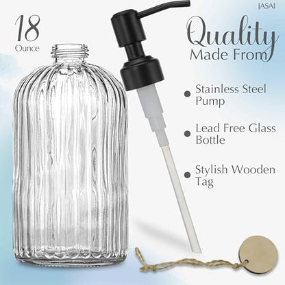 JASAI 18Oz Simple Glass Soap Dispenser with Black Rust Proof Pump. | Refillable Kitchen soap Dispenser with Vertical Stripe, Bathroom Soap Dispenser for Dispense Hand soap, Dish Soap, Lotion. - color: Clear-black Pump, size: 1 Pack