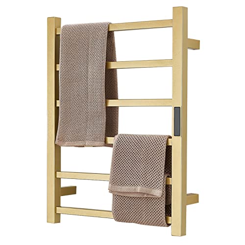 Electric Heated Towel Warmer Rack Gold Bathroom Accessories, With Timer Wall Mounted Rail, 6 Bars Stainless Steel Drying Racks Home Radiator, Hardwired