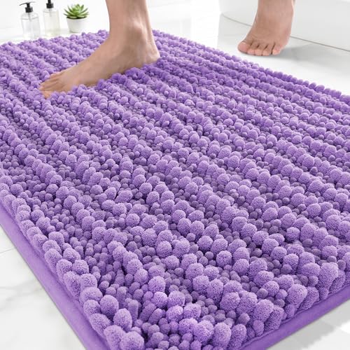 Yimobra Bathroom Rugs Non Slip Washable - Ultra Soft Absorbent Chenille Bath Mat, Quick Dry Shaggy Floor Carpet for Tub Shower, Lavender Home Decor Accessories, 24x17 Inch - color: Lavender, size: 24" X 17"