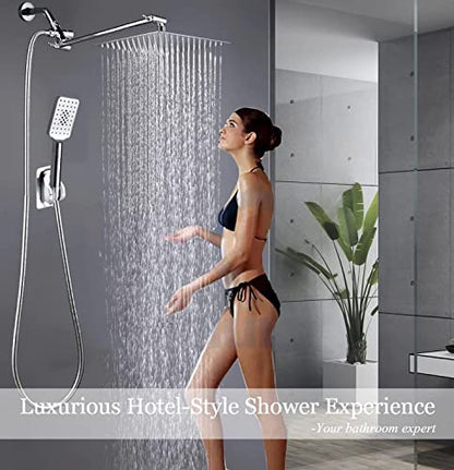 rain shower head with handheld spray,10''High Pressure Rainfall Shower Head / 3 Setting Handheld Shower head Combo with 11'' Extension Arm and 78" Extra Long Hose/Square Rain shower head(Chrome) - color: Chrome, size: 10'' Showerhead Set