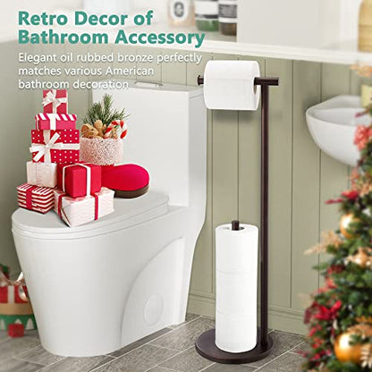 Free Standing Toilet Paper Holder Stand, Oil Rubbed Bronze Toilet Paper Holder with Storage for Jumbo Mega, Housen Solutions