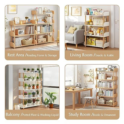 3-Tier Wooden Open Bookcase, Oak | Modern Display Bookshelf with Top Edge, Solid Wood Frame, Home and Office Storage - color: Oak, size: 3-tier