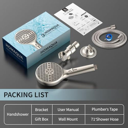 Brushed Nickel Handheld Shower Head, 9 Spray Modes High Pressure Showerhead | 71 Inch Kink-free Hose, Power Wash for Low Pressure Homes, Pet Tub Tile Cleaning - color: Brushed Nickel- 4.53 Inch