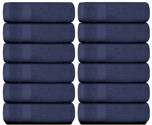 White Classic Luxury Cotton Washcloths 13x13 Inch - 650 GSM Turkish Cotton | Hotel, Spa, Bathroom Face Towel | 12 Pack, Navy Blue - color: 14: Navy Blue