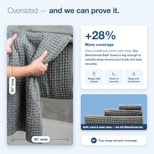 SUTERA Silverthread Bath Towel | Antimicrobial Towel with Silver Ion Technology | Waffle Weave Design, Plush, Lightweight, and Quick-Drying for Everyday or Spa Use | 31" x 57" (White) | - color: White, style: Bath Towel