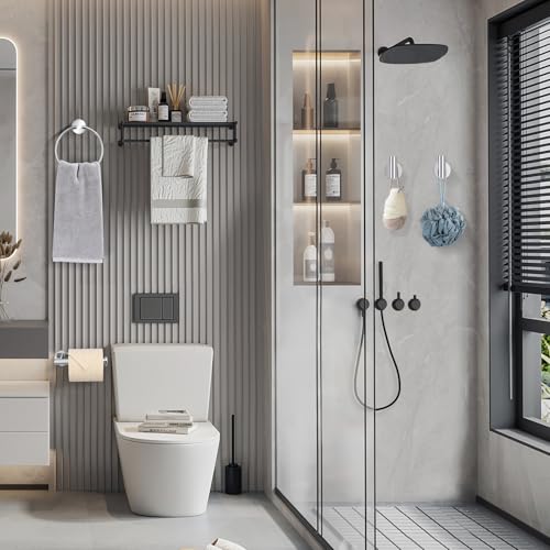 Lairuier Bathroom Hardware Set, 4-Piece Towel Holder Set Include Toilet Paper Holder,Towel Ring and 2 Towel Hooks Stainless Steel Wall Mounted Bathroom Hardware Accessories Set (Polished Chrome) - color: Polished Chrome, size: Set A