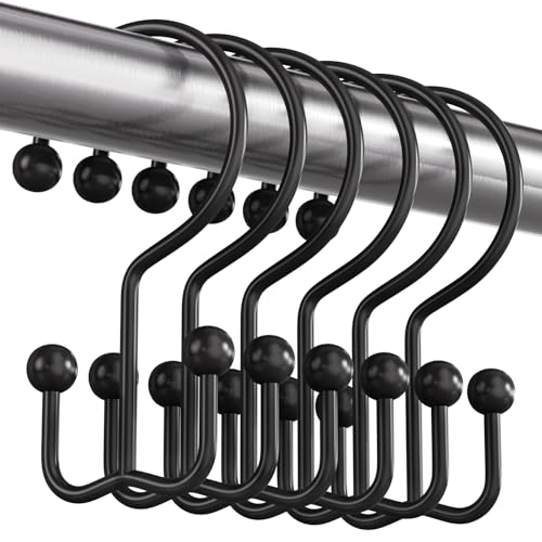 Bathway Shower Curtain Hooks Matte Black Shower Curtain Rings, 12 Pcs Double Hook Shower Curtain Hooks Rings Shower Curtain Hangers Rust Proof, Metal Shower Hooks for Bathroom Shower Curtain Rod - color: Matte Black, style: Minimalist