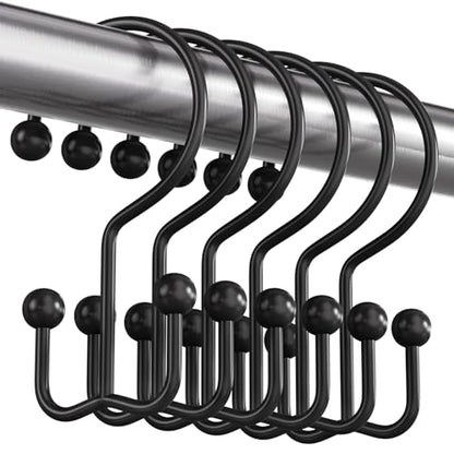 Bathway Shower Curtain Hooks Matte Black Shower Curtain Rings, 12 Pcs Double Hook Shower Curtain Hooks Rings Shower Curtain Hangers Rust Proof, Metal Shower Hooks for Bathroom Shower Curtain Rod - color: Matte Black, style: Minimalist