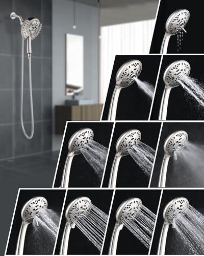 2 in 1 Shower Head with Handheld Combo High Pressure Nickel 2.5 GPM | 7.2" Rain Showerhead and 10 Spray Hand Held Shower, Adjustable Shower Angle, 59-inch Rotatable Stainless Steel Hose - color: Nickel, size: 2.5 GPM