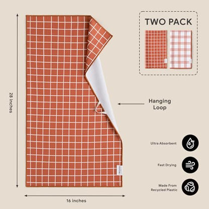 RECYCO Waffle Kitchen Towel Set of 2 - Quick Dry Microfiber Sustainable Dish Towels - Ultra Absorbent Reusable Cleaning Tea Towels - Lightweight Hand Towels,16”x 28”, Farmhouse Plaid - color: Farmhouse Plaid
