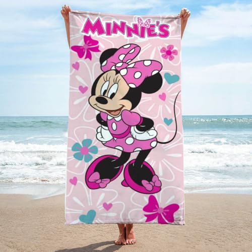 Jay Franco Disney Minnie Mouse Bath Pool Beach Towel - Kids Super Soft & Absorbent 100% Cotton Towel with Flowers and Hearts, Measures 28 x 58 - color: Pink - Minnie Mouse 01