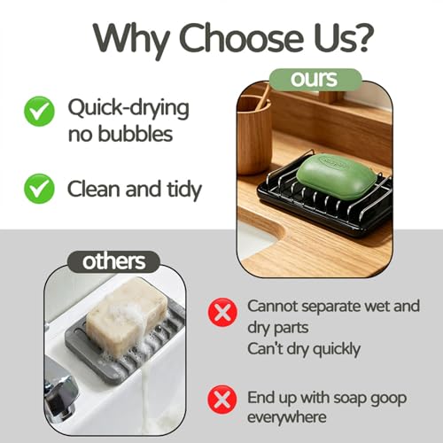 Soap Dish Drain Tray Self Draining Soap Holder Sponge Holder Soap Dishes for Shower, Bathroom, Kitchen Sink (1, C-Black) - color: C-black