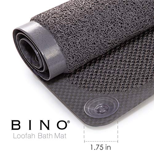 BINO | Loofah Non-Slip Bath Mat for Tub - Grey | Spa-Inspired Comfort, Quick-Drying, Secure Suction Cups | Exfoliating Shower Mat for a Luxurious and Safe Bathing Experience - color: Grey