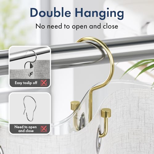 Bathway Shower Curtain Hooks Gold Shower Curtain Rings, 12 Pcs Metal Double Hooks Rings Rust Proof for Bathroom Shower Curtain Rod - color: Gold, style: Modern