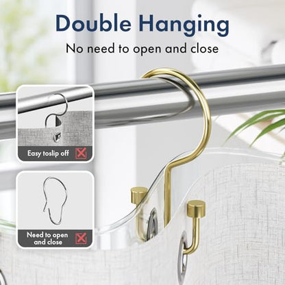 Bathway Shower Curtain Hooks Gold Shower Curtain Rings, 12 Pcs Metal Double Hooks Rings Rust Proof for Bathroom Shower Curtain Rod - color: Gold, style: Modern