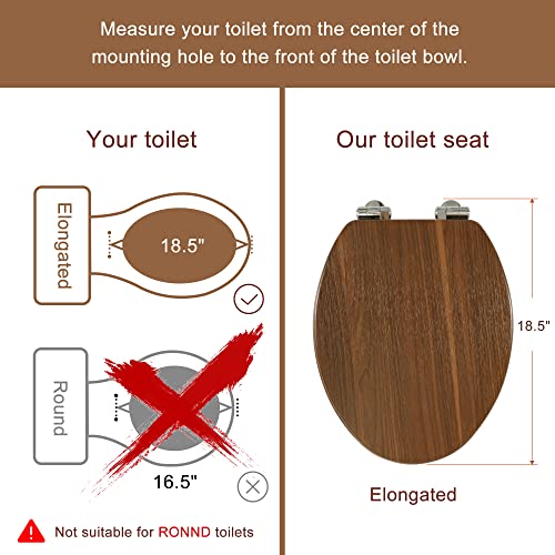 Elongated Toilet Seat Molded Wood Toilet Seat with Quietly Close and Quick Release Hinges, Easy to Install also Easy to Clean by Angol Shiold (Elongated, Walnut) - color: Walnut, size: Soft Close Hinge