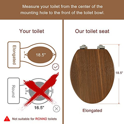 Elongated Toilet Seat Molded Wood Toilet Seat with Quietly Close and Quick Release Hinges, Easy to Install also Easy to Clean by Angol Shiold (Elongated, Walnut) - color: Walnut, size: Soft Close Hinge