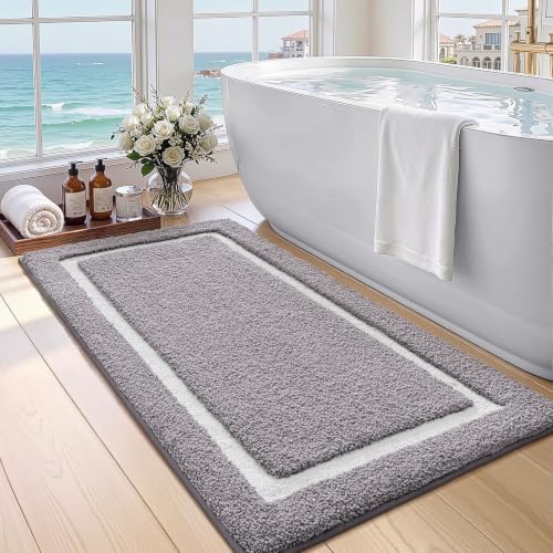 Color&Geometry Gray Bathroom Rugs 43x24, Extra Soft Absorbent Microfiber Bath Rugs, Non-Slip Bathroom mat, Washable Plush Bath Mats for Bathroom, Shower, Bathtub, Laundry, Light Grey White - color: C, size: 24"x44"