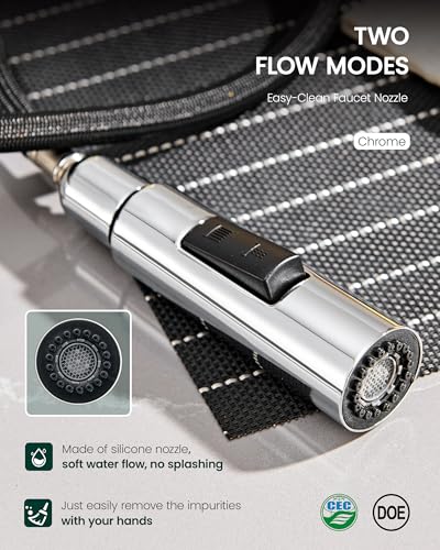 Metal Kitchen Faucet Head Replacement | 2-Mode Pull Down Kitchen Faucet Spray Head, with 15 Adapters, High Pressure Sink Sprayer Nozzle Stainless Steel, Chrome - color: Chrome
