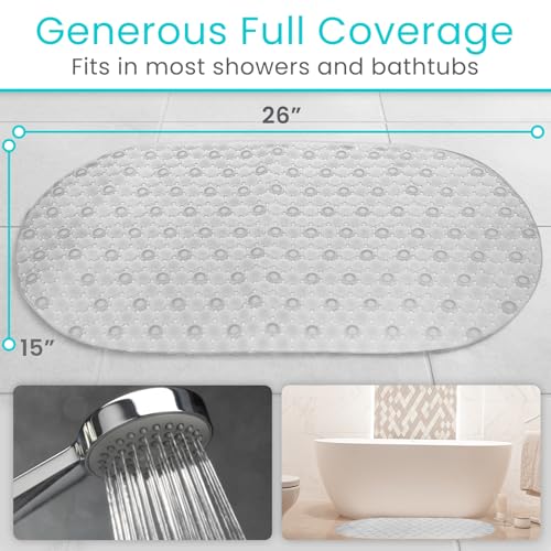Vive Oval Bathtub Mat - Nonslip Shower Floor Pad - Non-Slip and Non-Skid | For Bath Tub with Strong Rubber Suction Cup Grip - for Baby, Elderly, Kids, Bathroom (Gray) - color: Clear