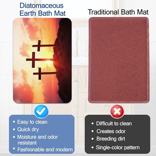 Elightvap Bath Mat Cross Mountain Sunset Bathroom Rug,Soft and Non Slip Bath Rugs,Quick Drying Machine Washable Floor Mat 17 * 29.5 Inches for Shower Room,Bathtub,Kitchen Bathroom - color: Cross Mountain Sunset