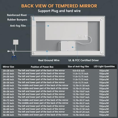 Led Bathroom Mirror, 40x24 Inch, Front & Backlit, Anti-Fog, Wall Mounted, 10W, 192 LED Beads, Silver - size: 40"L x 24"W