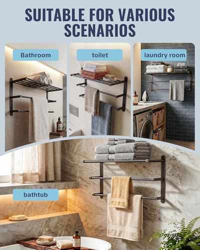 Bathroom Towel Rack Wall Mounted: 24 Inch Oil Rubbed Bronze Towel Rack with Double Towel Bar - SUS304 Stainless Steel Bath Towel Holder with Shelf for Hotel Lavatory - color: Oil Rubbed Bronze