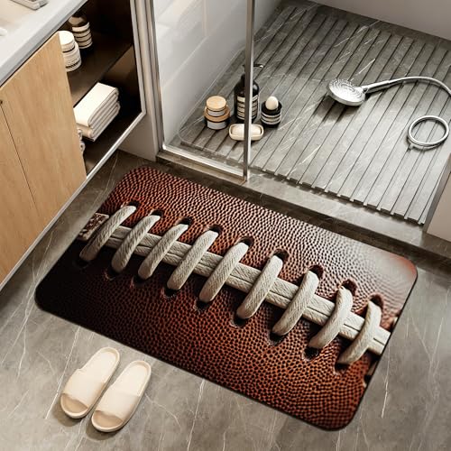 Football Texture Bathroom Rugs,Bath Mats for Bathroom,Laces Stripes Low Pile Absorbent Bath Mat,Rubber Backing Non Slip Washable Thin Quick Dry Door Mat 17x29.5 Inch - color: Football Texture,laces Stripes