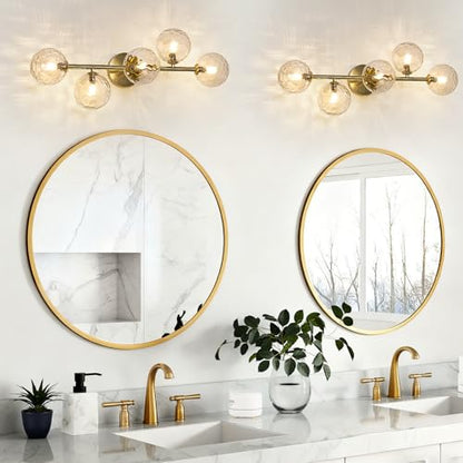 5 Lights Bathroom Vanity Light,Brushed Gold Globe Bathroom Light Fixtures | Hammered Clear Glass Wall Sconce Lighting,Mid Century Modern Brass Bubble Glass Bathroom Vanity Lights over Mirror,G9 Base - color: Gold Hammered Glass, size: G9 Base