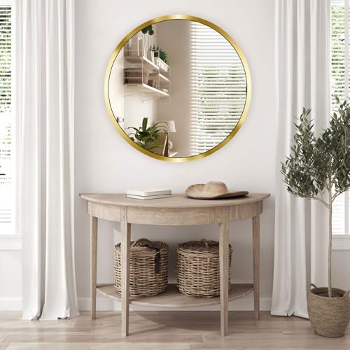 24x24 Round Wall-Mounted Mirror,Aluminum Alloy Frame | Tempered Glass Bathroom Vanity Mirror,Modern Style,Round Hanging,Circle Mirrors for Living Room,Bathroom,Vanity,Entryway - size: 24"L x 24"W