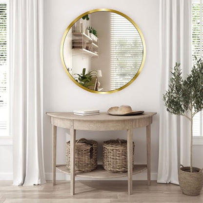 24x24 Round Wall-Mounted Mirror,Aluminum Alloy Frame | Tempered Glass Bathroom Vanity Mirror,Modern Style,Round Hanging,Circle Mirrors for Living Room,Bathroom,Vanity,Entryway - size: 24"L x 24"W