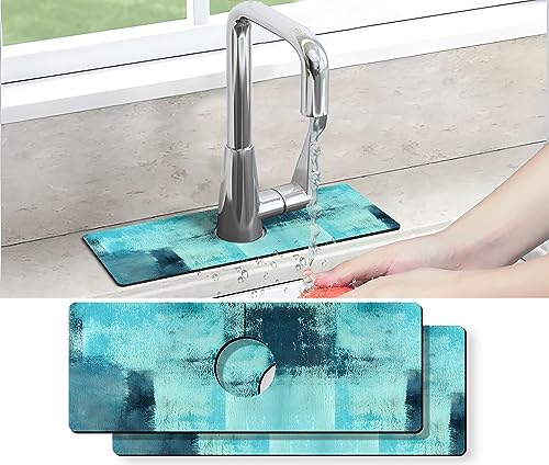 Kitchen Sink Splash Guard Faucet Mat -2 PC Super Absorbent Fast Drying Mat Sink Gadgets-Splash Guard Behind Faucet Drip Catcher for Kitchen, Bathroom,Sink Mat, Dish Drying Mat, Bathroom(15" X 5.5" ) - color: Blue, size: 15" x 5.5" (2 Pack)