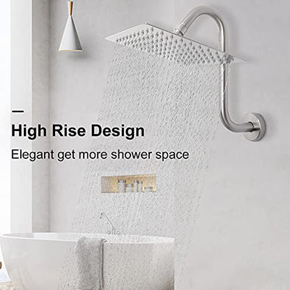 NearMoon S Shaped Shower Head Riser Arm, Shower Extender Arm with Flange, Standard 1/2" Connection- Bathroom Accessory (10 Inch, Brushed Nickel) - color: Brushed Nickel, style: 10 Inch