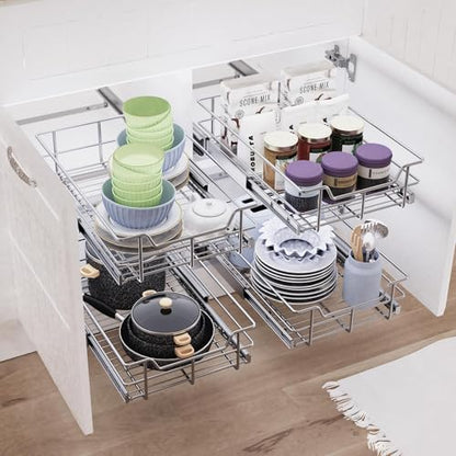 Pull Out Cabinet Organizer 20" W X 17" D, Slide Out Drawers For Kitchen Cabinets, Pull Out Drawers For Cabinets Capacity Heavy Duty Caddy, Cabinet Pull Out Shelves Chrome-Plated, Bathroom Pantry | For Kitchen Organizers and Storage, Pull Out Drawers For C