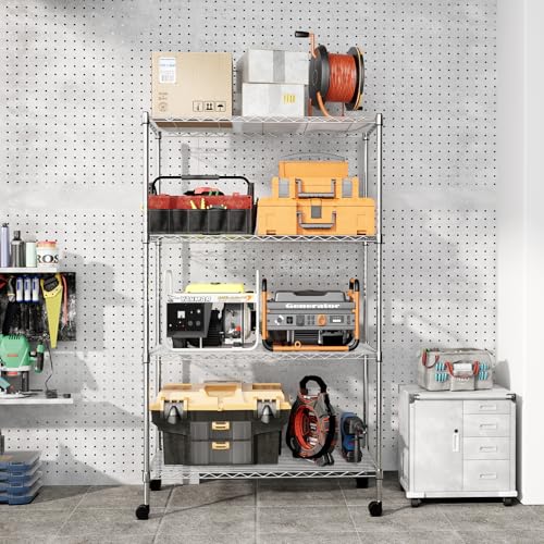 Simple Deluxe Heavy Duty 4-Shelf Shelving with Wheels, 35.43" D x 17.72" W x 61.02" H Adjustable Steel Organizer Wire Rack 1000 Lb Capacity, Chrome - color: Chrome, size: 4-Tier