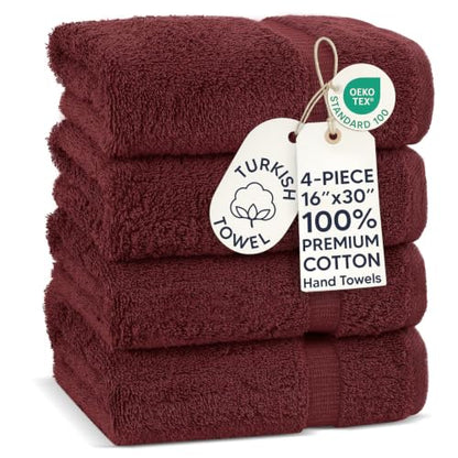 Chakir Turkish Linens 4 Piece Hand Towels, 100% Cotton Turkish Towels for Bathroom, Luxury Soft Absorbent Hand Towel Set, 16 x 30 Inches, Cranberry - color: Cranberry