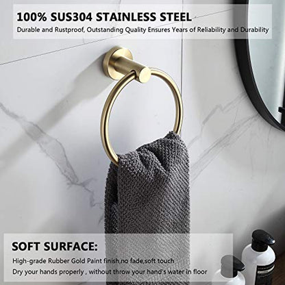 BGL Towel Ring Brushed Gold Stainless Steel 304 Towel Ring Wall Mount Bathroom Towel Holder Round Towel Hanger - color: Brushed Gold