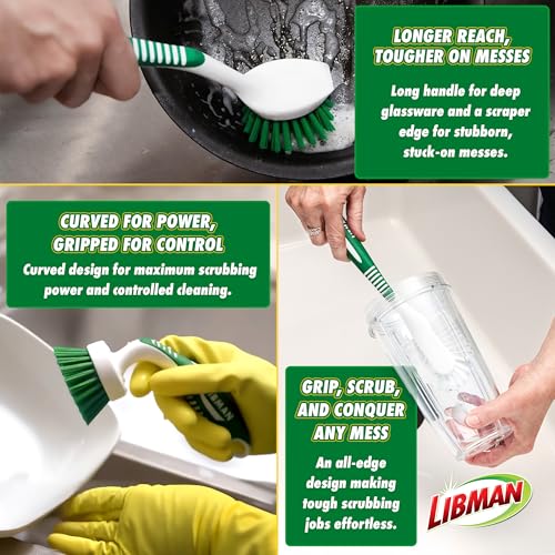 Libman Green & White Cleaning Brush Kit, 3-Piece Set, All-Purpose Brushes for Kitchen, Basins, Sinks, Dishwashers | All-purpose cleaning brush set for kitchen, basins, sinks, and dishwashers; 3-piece. - style: Kitchen Brush Kit