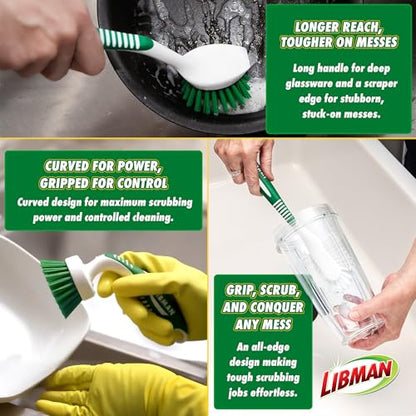 Libman Green & White Cleaning Brush Kit, 3-Piece Set, All-Purpose Brushes for Kitchen, Basins, Sinks, Dishwashers | All-purpose cleaning brush set for kitchen, basins, sinks, and dishwashers; 3-piece. - style: Kitchen Brush Kit