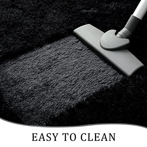 Chicrug Soft Runner Rug for Bedroom Living Room Plush Fluffy Rug 2x8 Feet, Shag Furry Runner Rug Carpet Non Shedding for Nursery Children Kids Girls Room Home Decorative, Black | Shag Furry Runner Rug Carpet Non Shedding for Nursery Children Kids Girls Ro