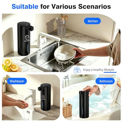 Touchless Automatic Liquid Soap Dispenser, Stainless Steel, Rechargeable | 4 Levels Adjustable, No Clog,13.5oz Capacity,IPX5 Waterproof, Wall Mount, For Hand & Dish Soap, Bathroom Kitchen Hotel Use - color: Black
