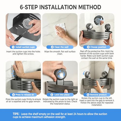 Lekesky Corner Shower Caddy Suction Cups, No Drilling Bathroom Shower Shelf | Aluminum, Rustproof, Suction Cup Can Remove and Reposition, Can hold up to 22 pounds, Also Can hold large shampoo bottles - color: Gunmetal Gray1