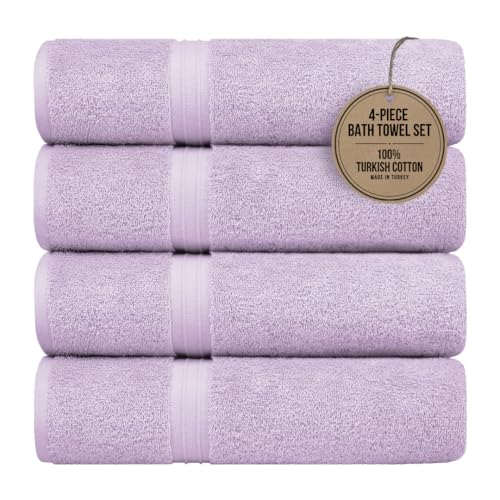 Cute Bath Towels Set of 4 - Luxury & Cozy - Large (28" x 56") Absorbent, 100% Cotton - Versatile, Perfect as, Hotel Towel, Spa Towels - Lilac - color: Lilac