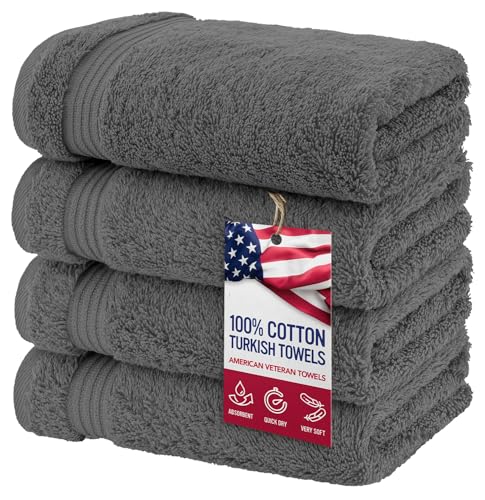 American Veteran Towel, Hand Towels for Bathroom Set of 4, 100% Cotton Turkish Hand Towel Sets, Soft Hand Face Towels, Dark Gray Hand Towels - color: Grey, size: 16x28
