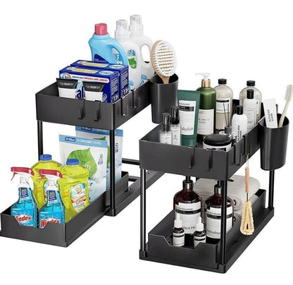 Under Sink Organizer, 2 Tier Under Sink Organizers and Storage, Slide Out Pull Out Cabinet Organizer Shelf, Sliding Drawer for Kitchen Bathroom Pantry Cabinet Closet Organization Rack.