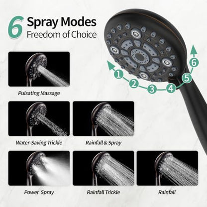 SR SUN RISE 12" Shower Faucet Set with Shower Slide Bar,Oil Rubbed Bronze | High Pressure Shower Head,6-Spray Setting,16"Adjustable Shower Slide Bar,Soild Brass,Wall Mount,Included Valve and Trim Kit - color: Oil Rubbed Bronze