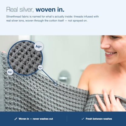 SUTERA Silverthread Bath Towel | Antimicrobial Towel with Silver Ion Technology | Waffle Weave Design, Plush, Lightweight, and Quick-Drying for Everyday or Spa Use | 31" x 57" (White) | - color: White, style: Bath Towel